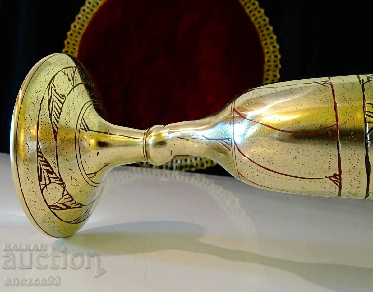 Bronze goblet, horn wine taster, cellular enamel, 500 gr - 5 Bronze goblet, horn wine taster, cellular enamel, 500 gr - 5