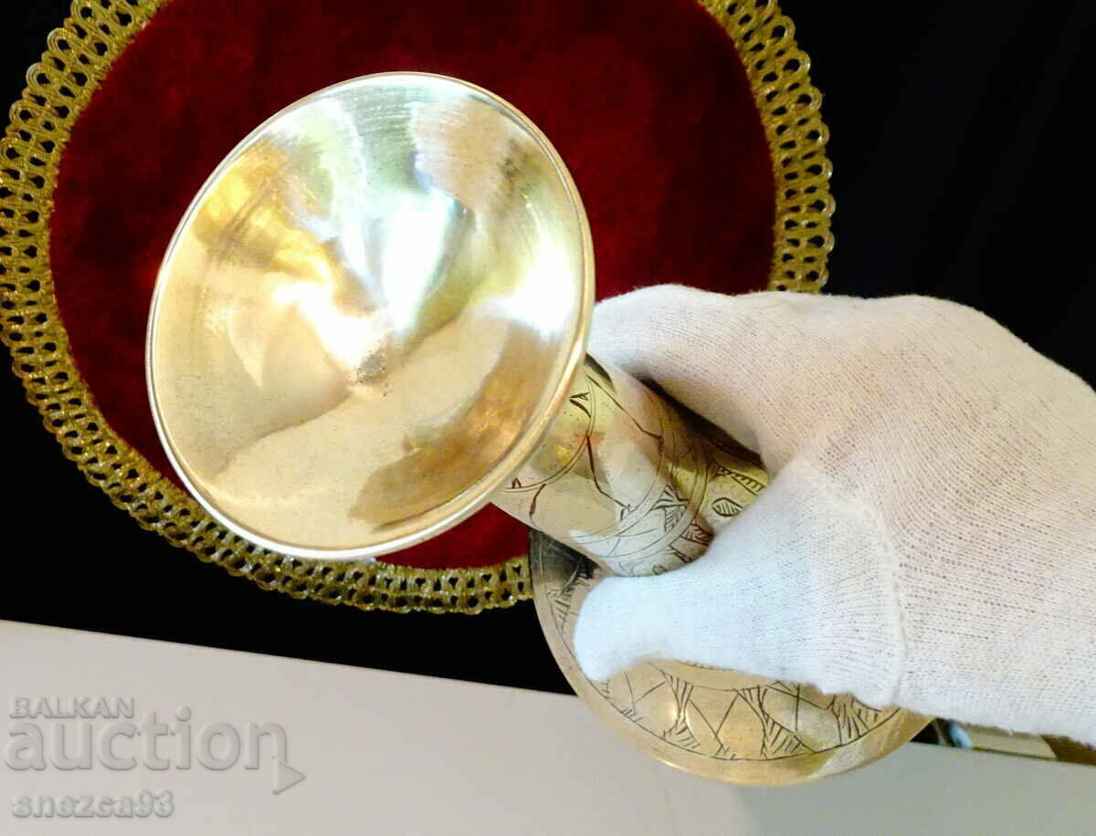 Bronze goblet, horn wine taster, cellular enamel, 500 gr - 6 Bronze goblet, horn wine taster, cellular enamel, 500 gr - 6