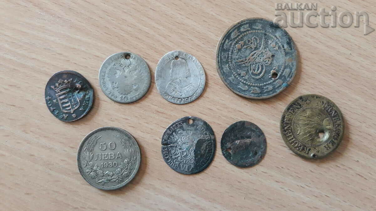 antique silver and two silver-plated old counterfeit coins