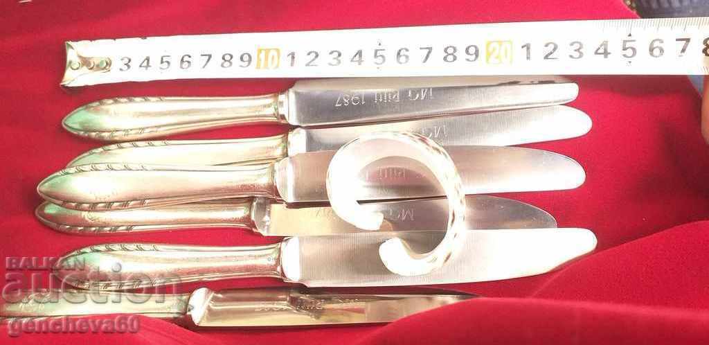 Auction  Knife set 1987 silver-plated handles 87/engraved, initials