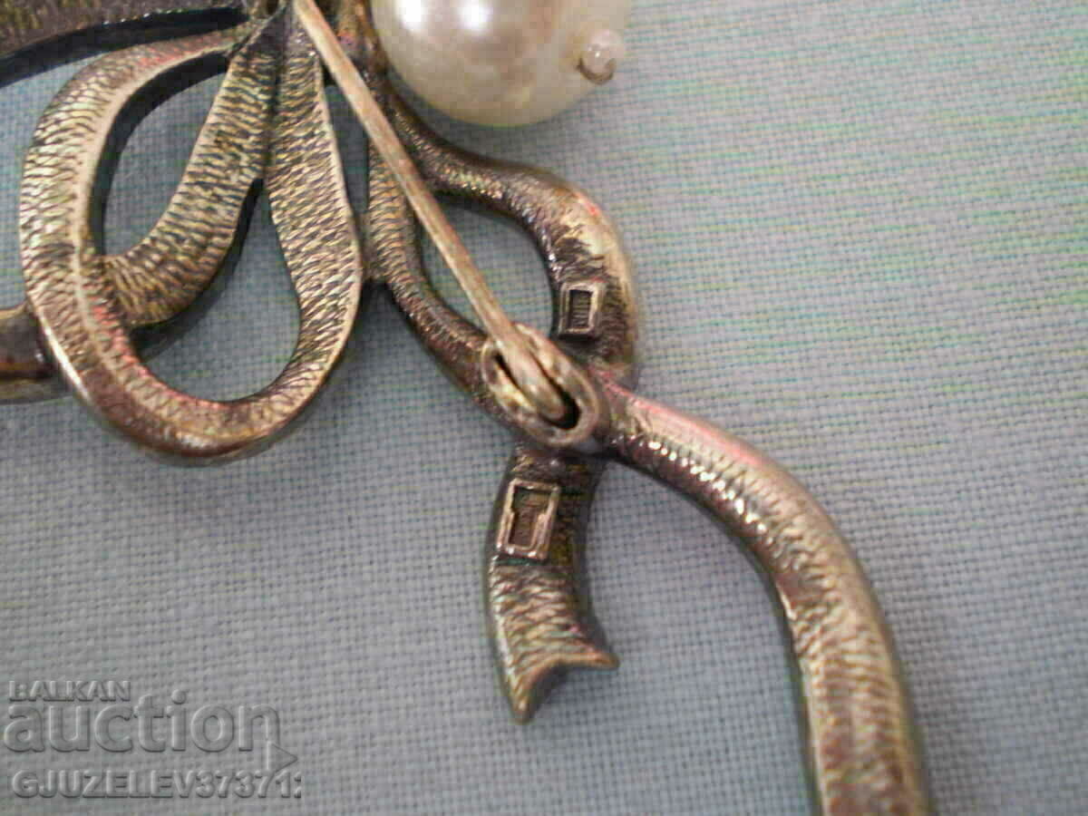 Broșă de designer de argint cu perle și zirconi - 6