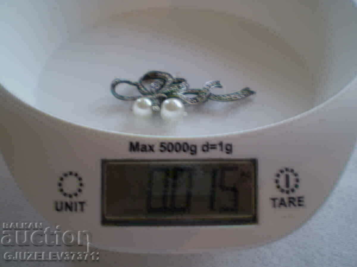 Broșă de designer de argint cu perle și zirconi - 7