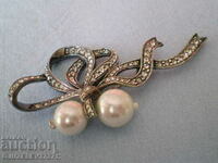 Broșă de designer de argint cu perle și zirconi