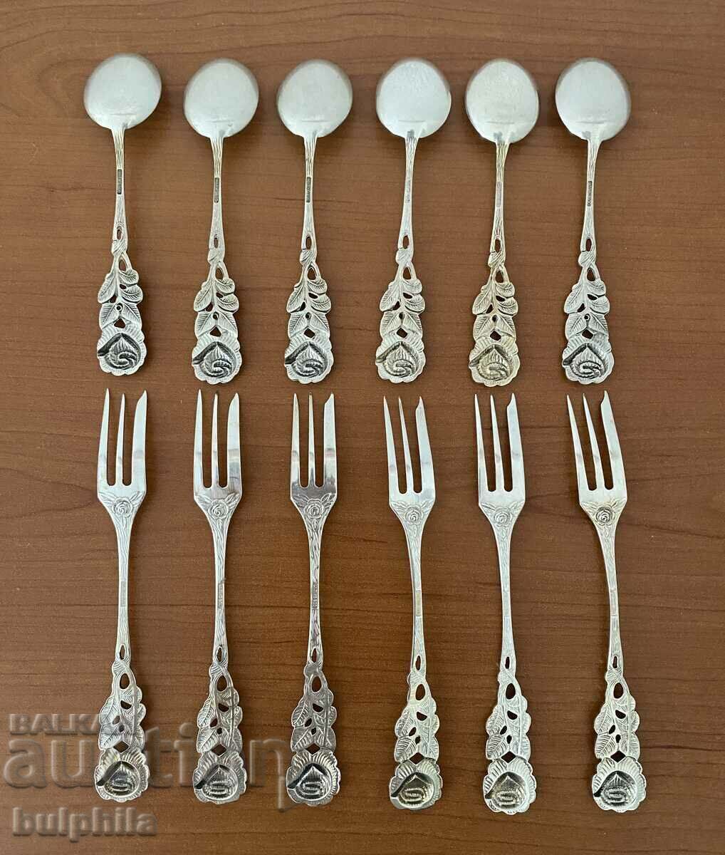 Set of 6 silver dessert forks and 6 spoons (2). with price 450.00 BGN | € 230.08 Set of 6 silver dessert forks and 6 spoons (2). with price 450.00 BGN | € 230.08
