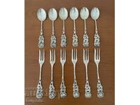 Set of 6 silver dessert forks and 6 spoons.