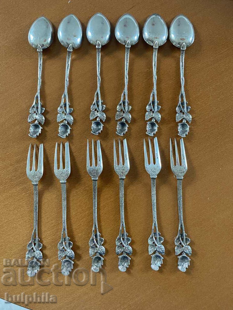 Set of 6 silver dessert forks and 6 spoons. with price 575.00 BGN | € 294.00 Set of 6 silver dessert forks and 6 spoons. with price 575.00 BGN | € 294.00