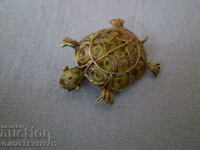 Tortoise silver brooch sample 800 filigree AND GREEN ENAMEL