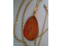 Old Russian gilded drop pendant with amber