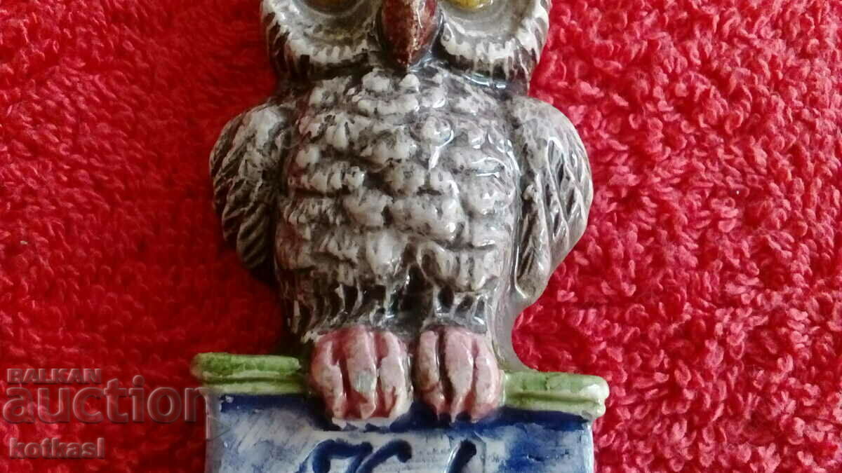 Auction Souvenir Ceramic souvenir fridge magnet Owl marked Auction Souvenir Ceramic souvenir fridge magnet Owl marked