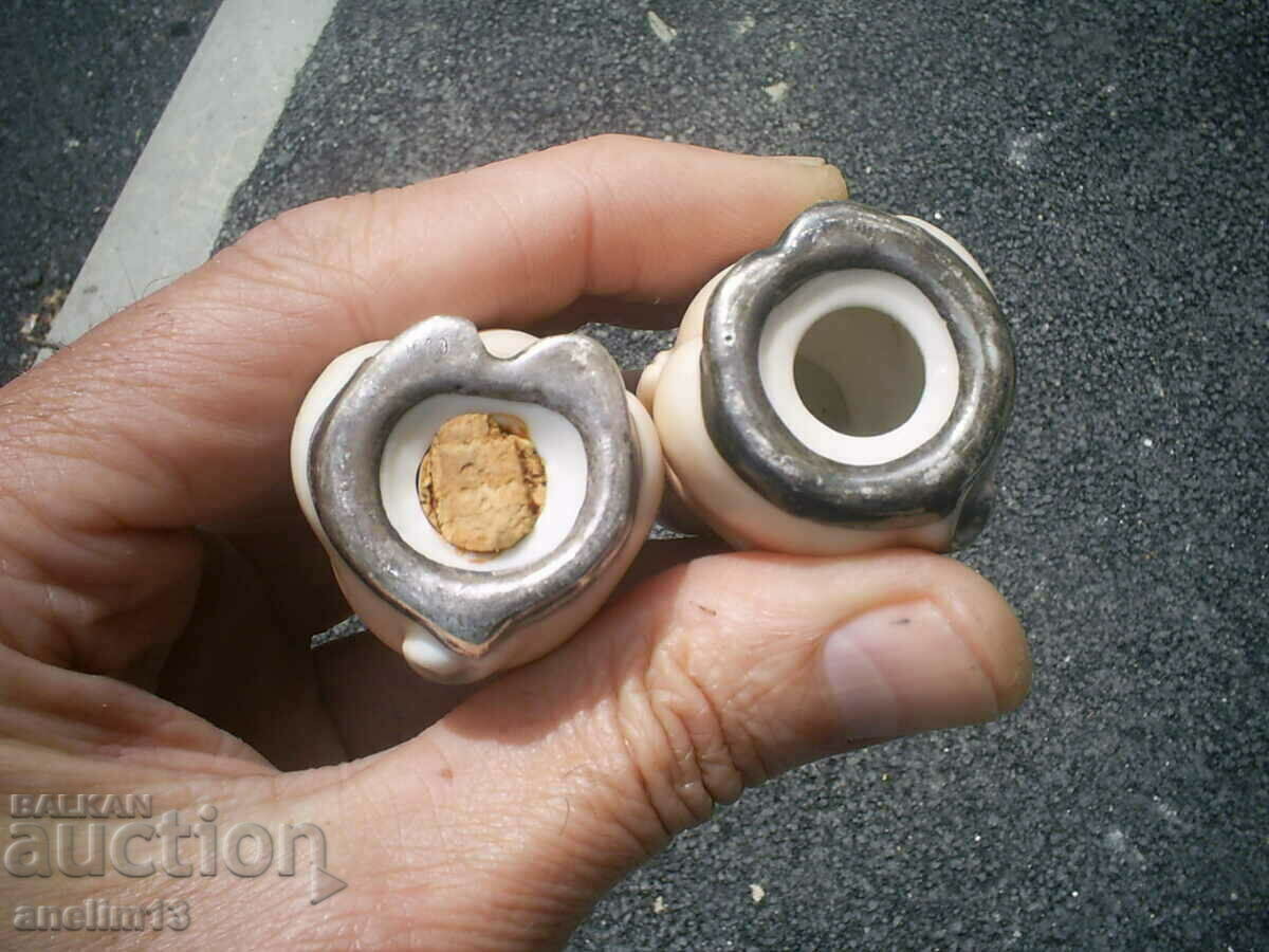 PORCELAIN SALT PIGS WITH SILVER FEET - 7 PORCELAIN SALT PIGS WITH SILVER FEET - 7