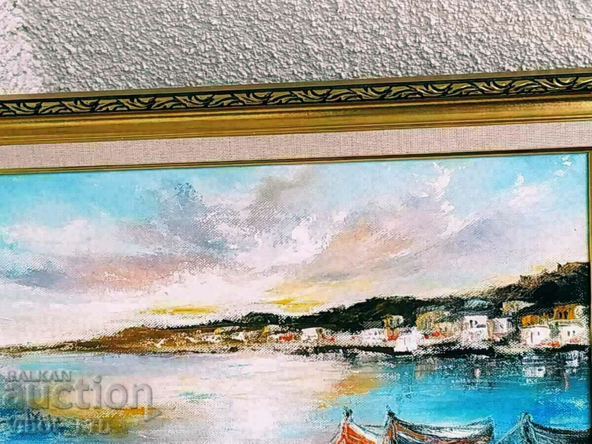 painter! SUNSET OVER BALCHIK oil canvas signature frame with price € 86.39 | 168.96 BGN