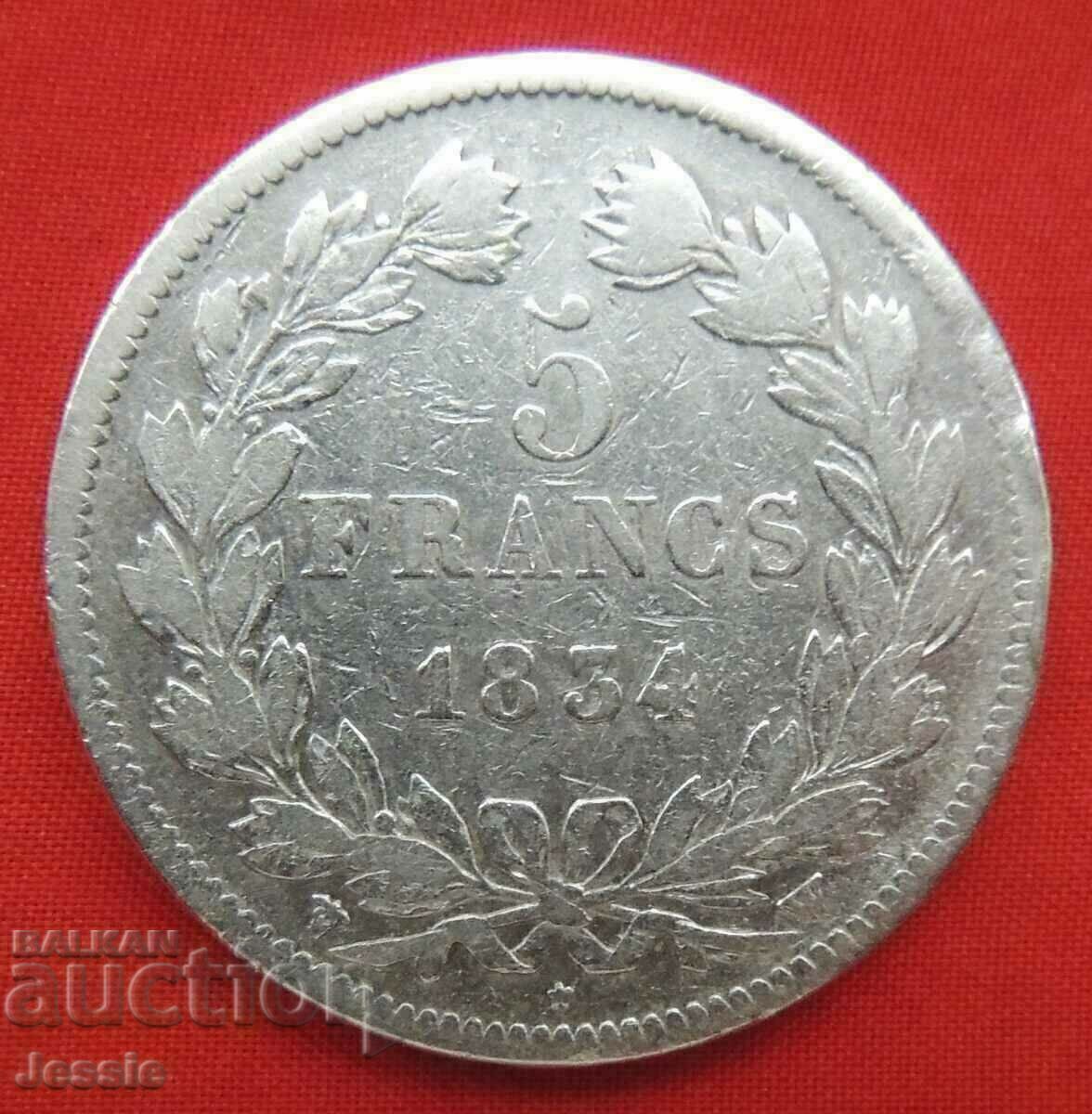 5 Francs 1834 W silver France