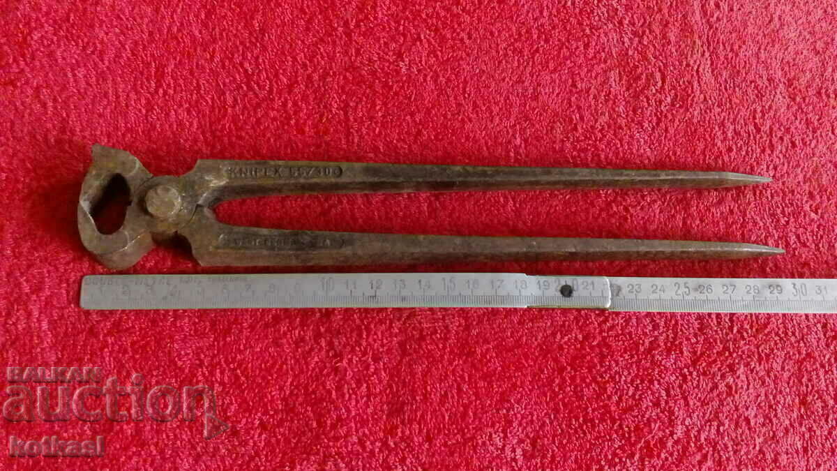 Old forged metal marked large pliers plywood German Old forged metal marked large pliers plywood German