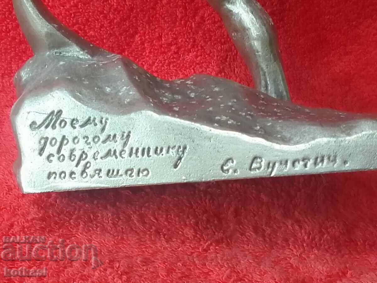 Old Plastic Figure Aluminum Blacksmith With Dedication from the Author - 5 Old Plastic Figure Aluminum Blacksmith With Dedication from the Author - 5