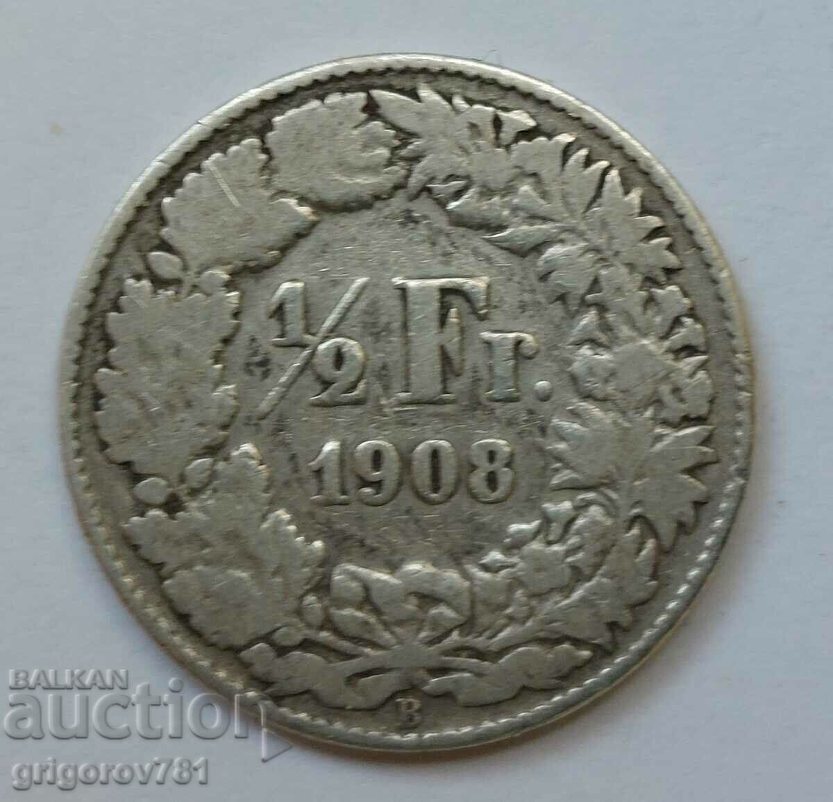 1/2 franc argint Elveția 1908 B - monedă de argint