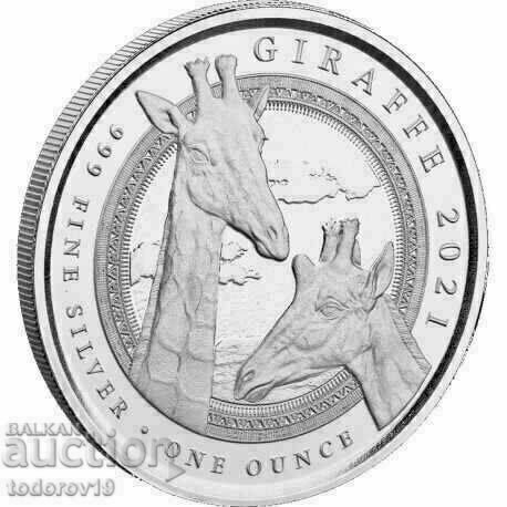 1 oz Girafă de argint - 2021 /Guineea Ecuatorială/