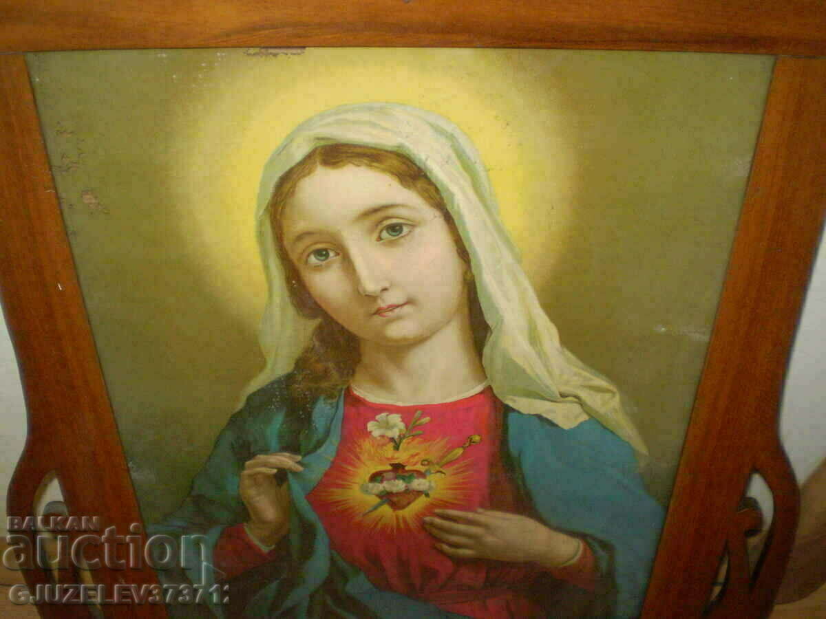 Vintage Old Glass Icon In A Wooden Frame with price 220.00 BGN | € 112.48 Vintage Old Glass Icon In A Wooden Frame with price 220.00 BGN | € 112.48