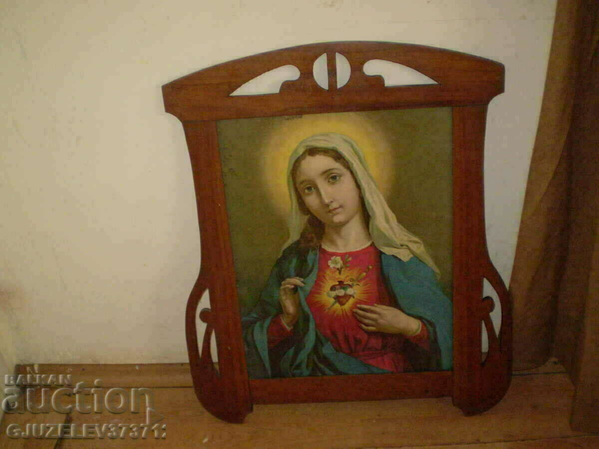 Auction Vintage Old Glass Icon In A Wooden Frame Auction Vintage Old Glass Icon In A Wooden Frame