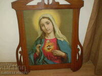 Vintage Old Glass Icon In A Wooden Frame