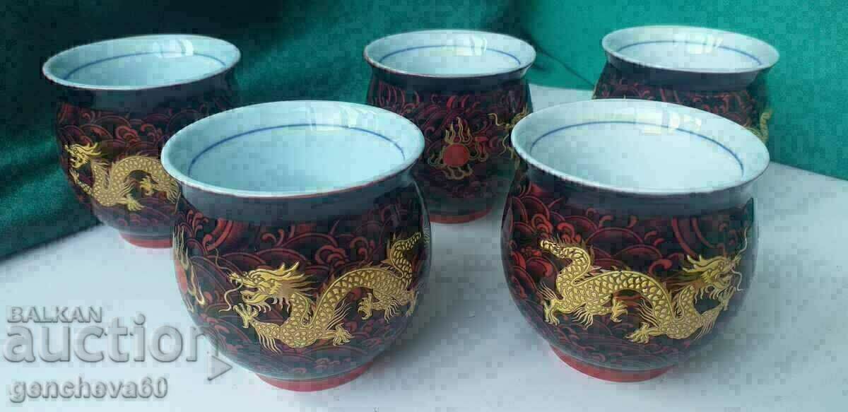 Cupe rare din porțelan dublu „Dragon de aur” - 6