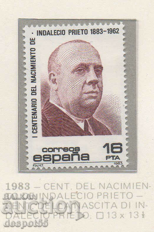 1983. Spania. 100 de ani de la nașterea lui Indalesio Prieto.