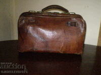 Doctor's bag made of genuine leather antique brown old big