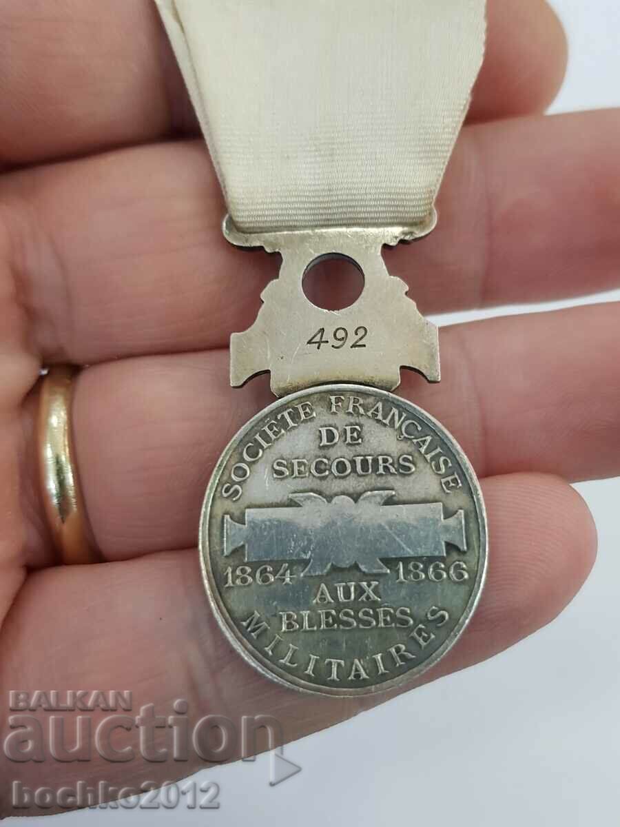 Σπάνιο γαλλικό ασημένιο στρατιωτικό μετάλλιο Τάγμα του Ερυθρού Σταυρού - 6