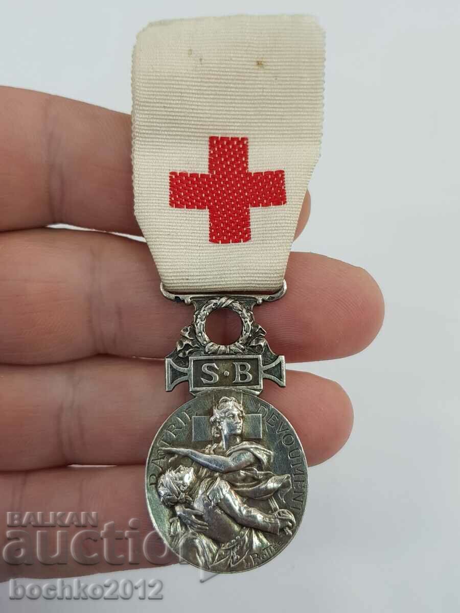 Σπάνιο γαλλικό ασημένιο στρατιωτικό μετάλλιο Τάγμα του Ερυθρού Σταυρού
