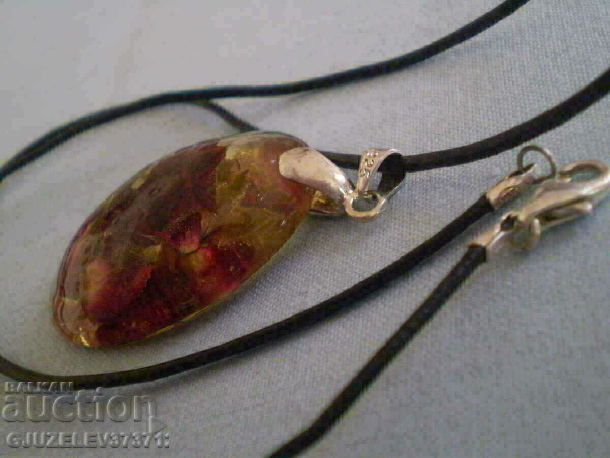 Auction Flower pendant with leather and silver 925 Auction Flower pendant with leather and silver 925
