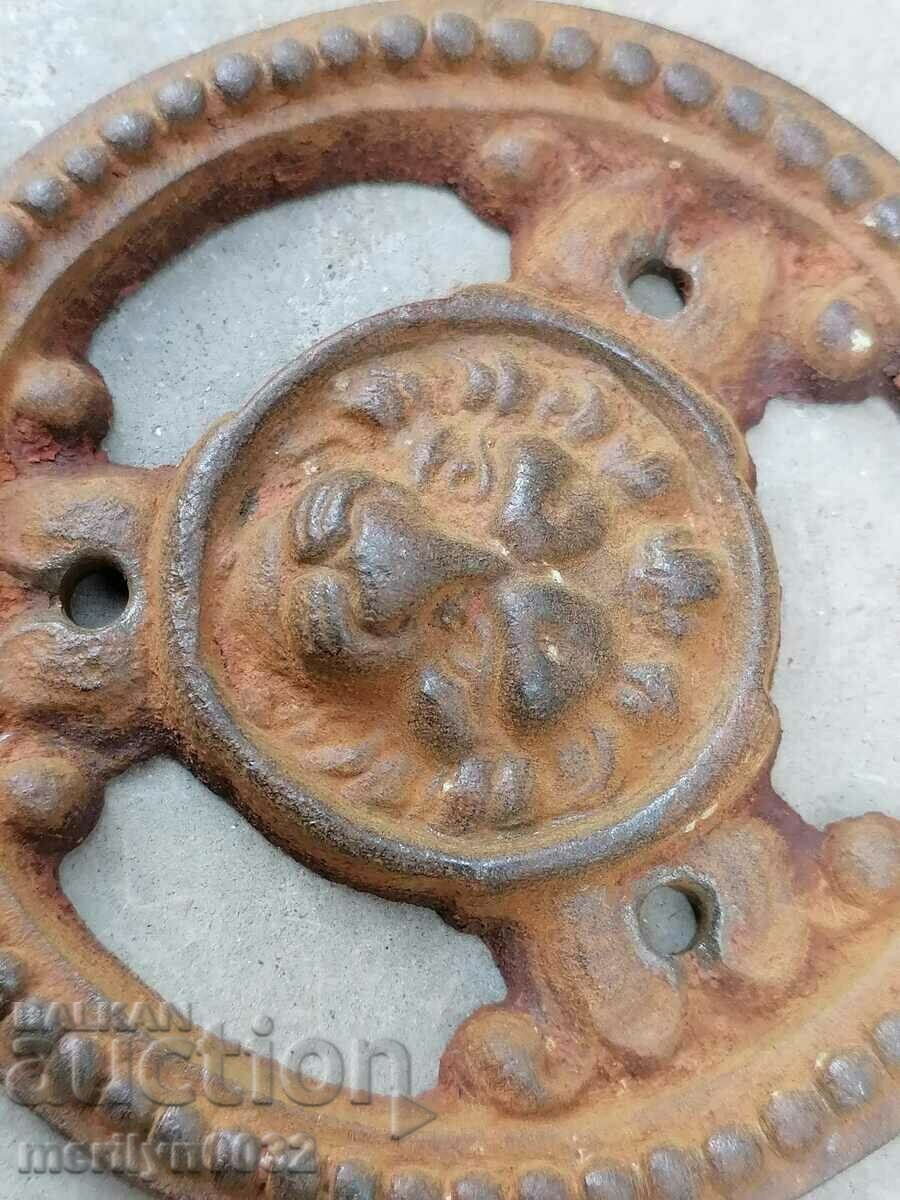 Old lion head embossed cast iron applique - 6 Old lion head embossed cast iron applique - 6
