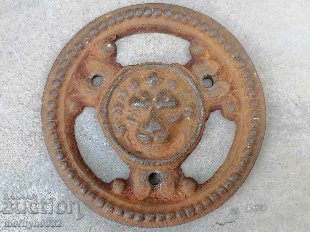 Old lion head embossed cast iron applique - 7 Old lion head embossed cast iron applique - 7