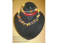 Women's set of necklace and bracelet made of natural tiles