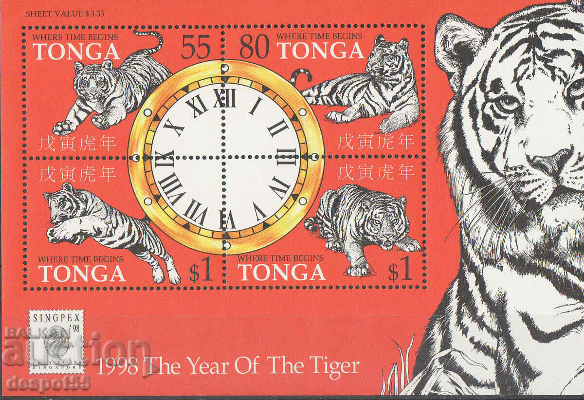 1998. Tonga. Anul Nou Chinezesc - anul tigrului. Bloc.