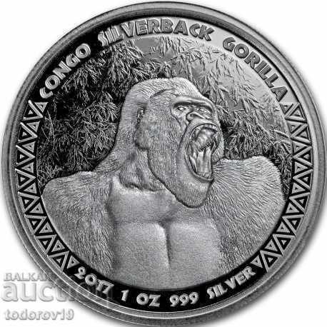 1 oz Silver NEW Gorilla Republic of Congo 2017 1 oz Silver NEW Gorilla Republic of Congo 2017