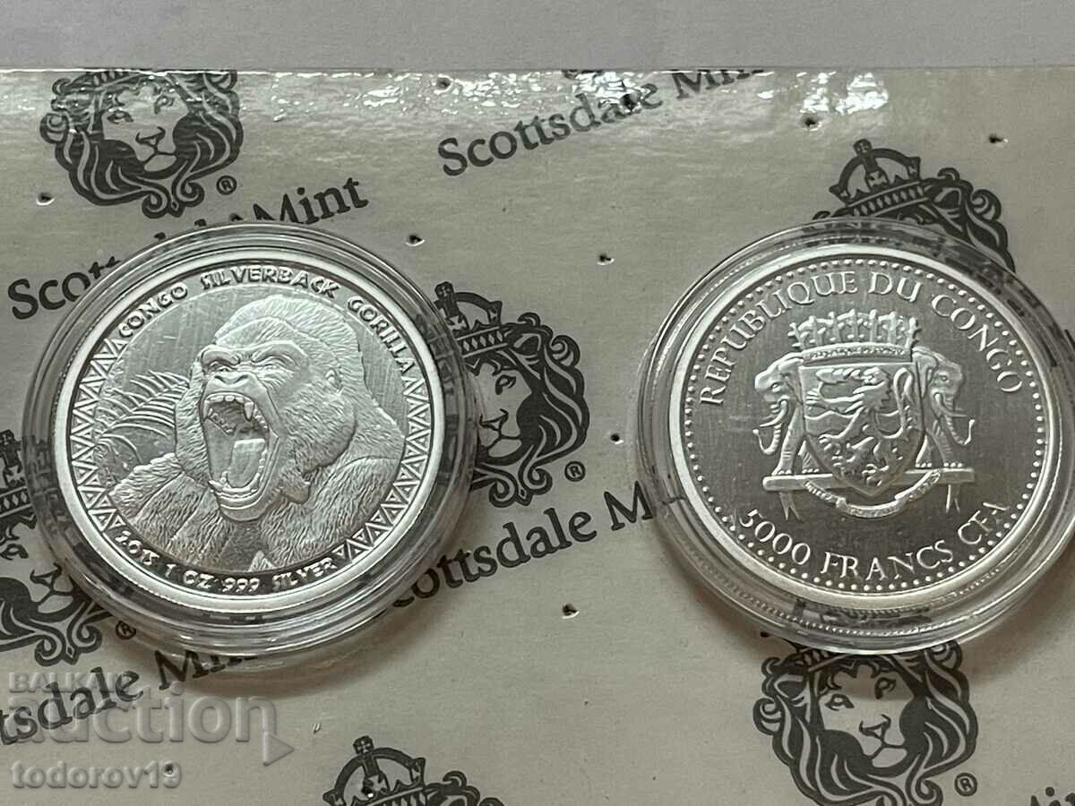 1 oz Silver NEW Gorilla Republic of the Congo 2015 - 5