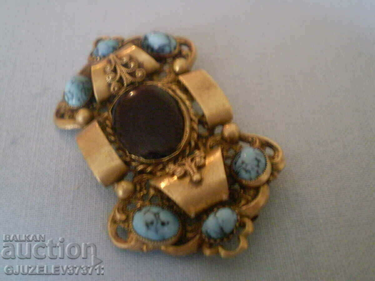 Auction  antique stone brooch of the turquoise type
