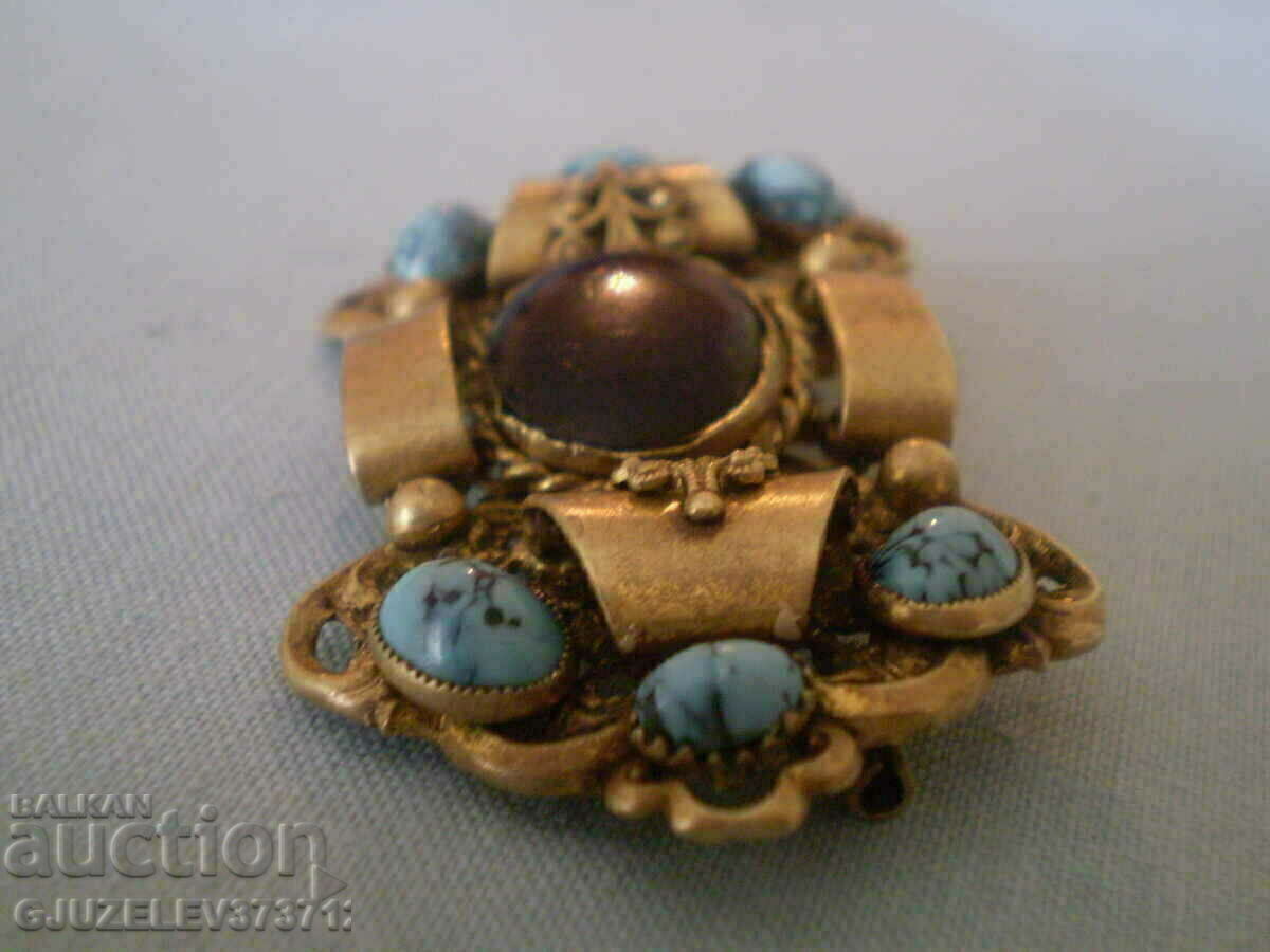 antique stone brooch of the turquoise type - 6