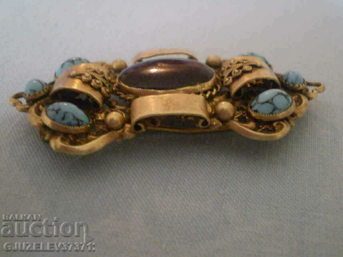 antique stone brooch of the turquoise type - 7