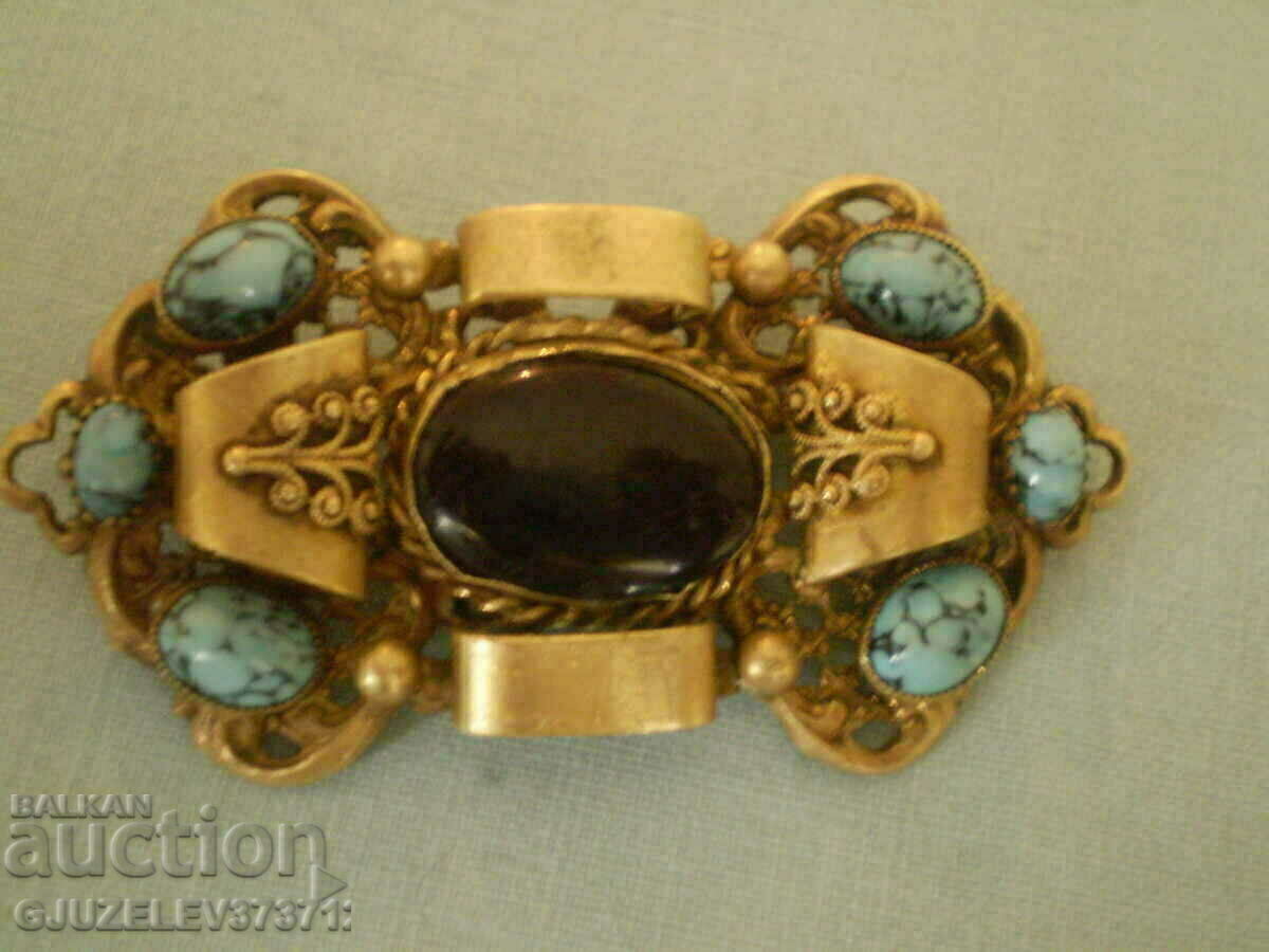 antique stone brooch of the turquoise type