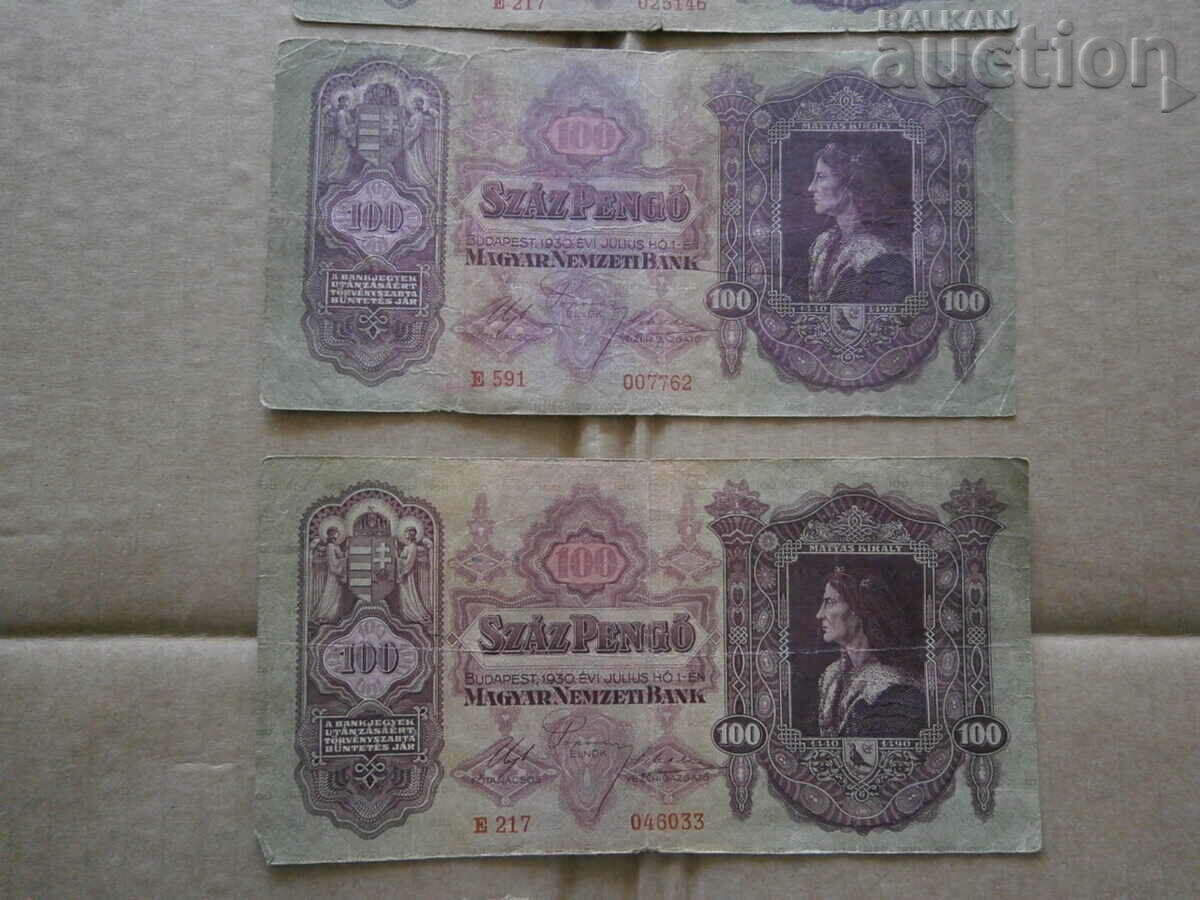 Auction  one hundred pengo lot 3 pieces 100 PENGO 1930