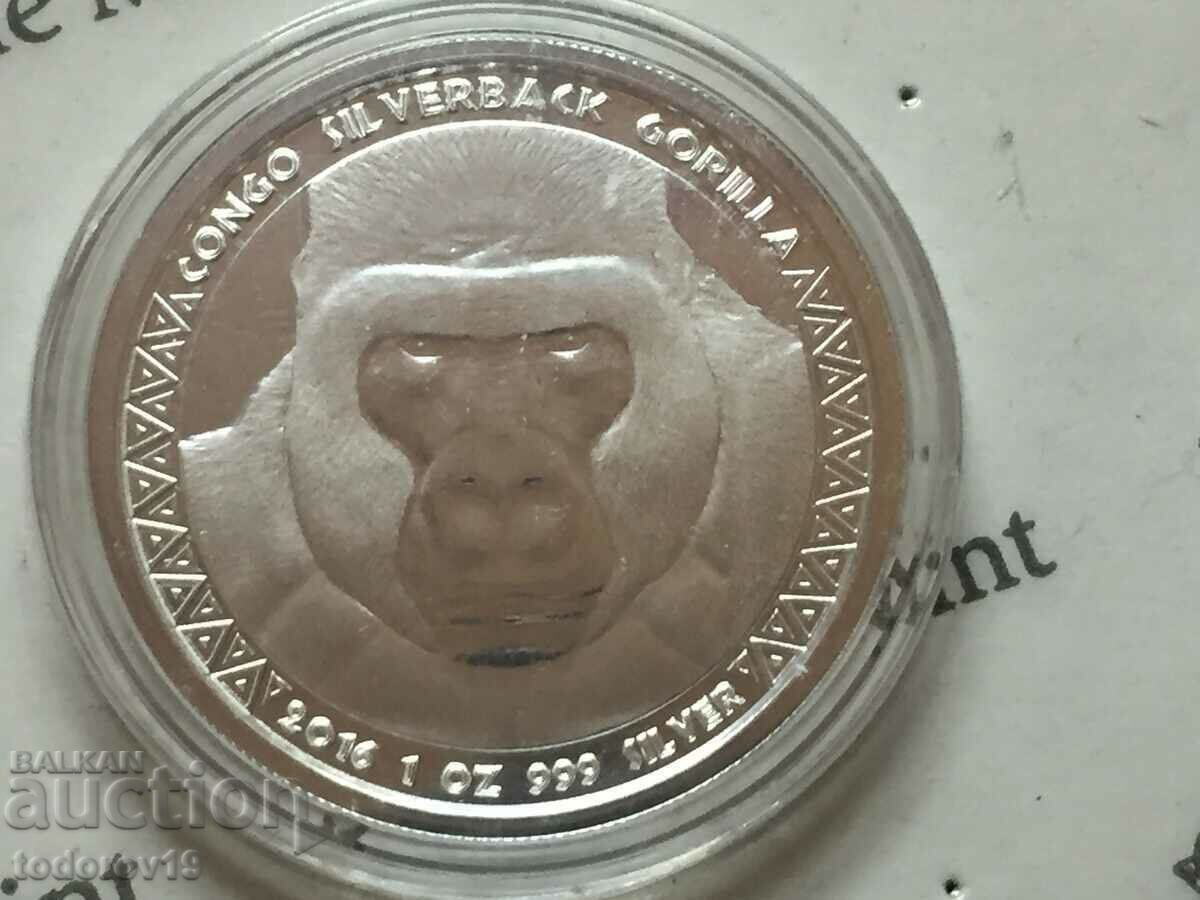 Auction 1 oz Silver NEW Gorilla Republic of Congo 2016 Auction 1 oz Silver NEW Gorilla Republic of Congo 2016