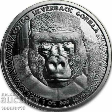 1 oz Silver NEW Gorilla Republic of Congo 2016 1 oz Silver NEW Gorilla Republic of Congo 2016