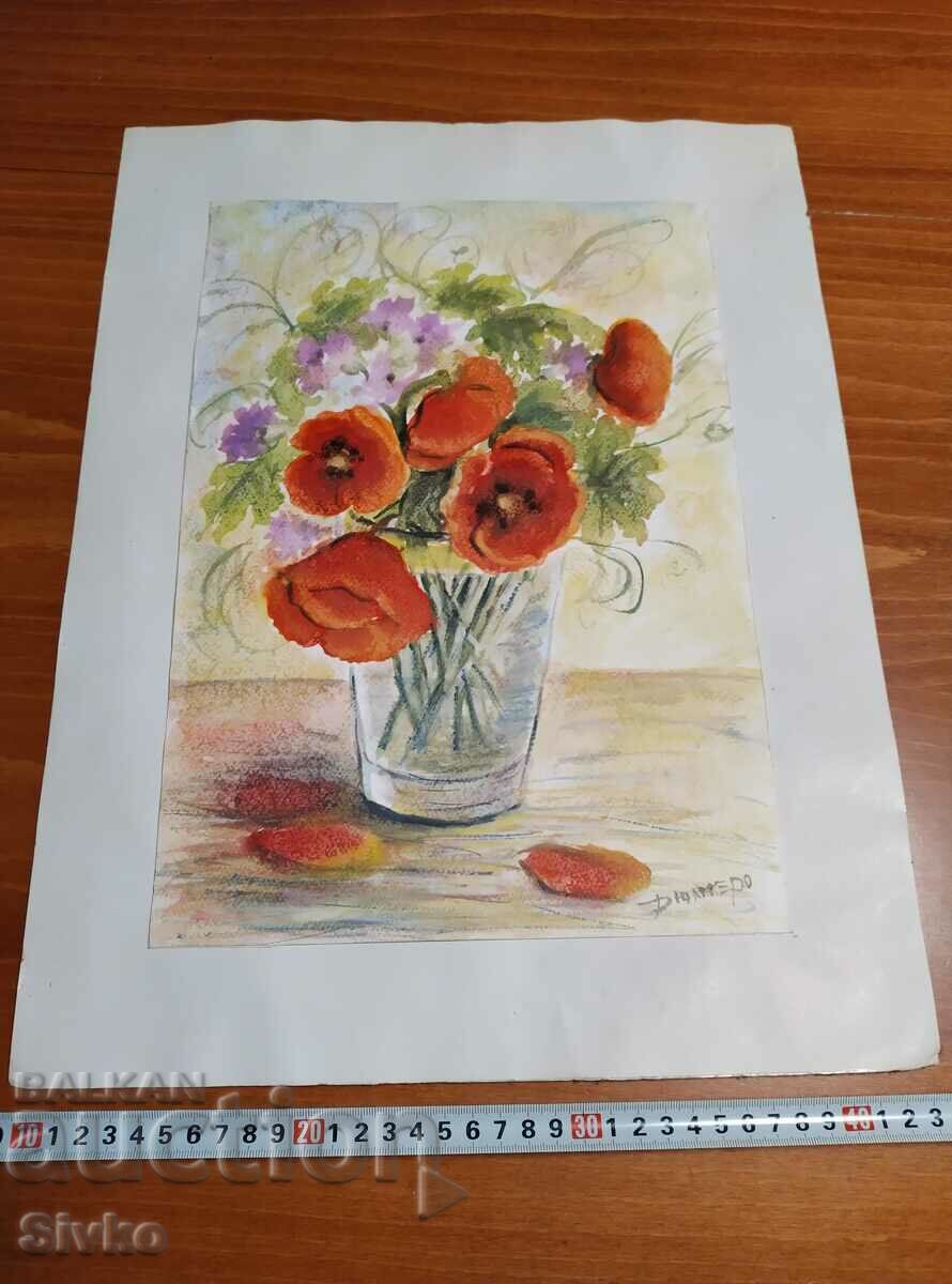 Watercolor painting poppies M. Dyulgerova signed