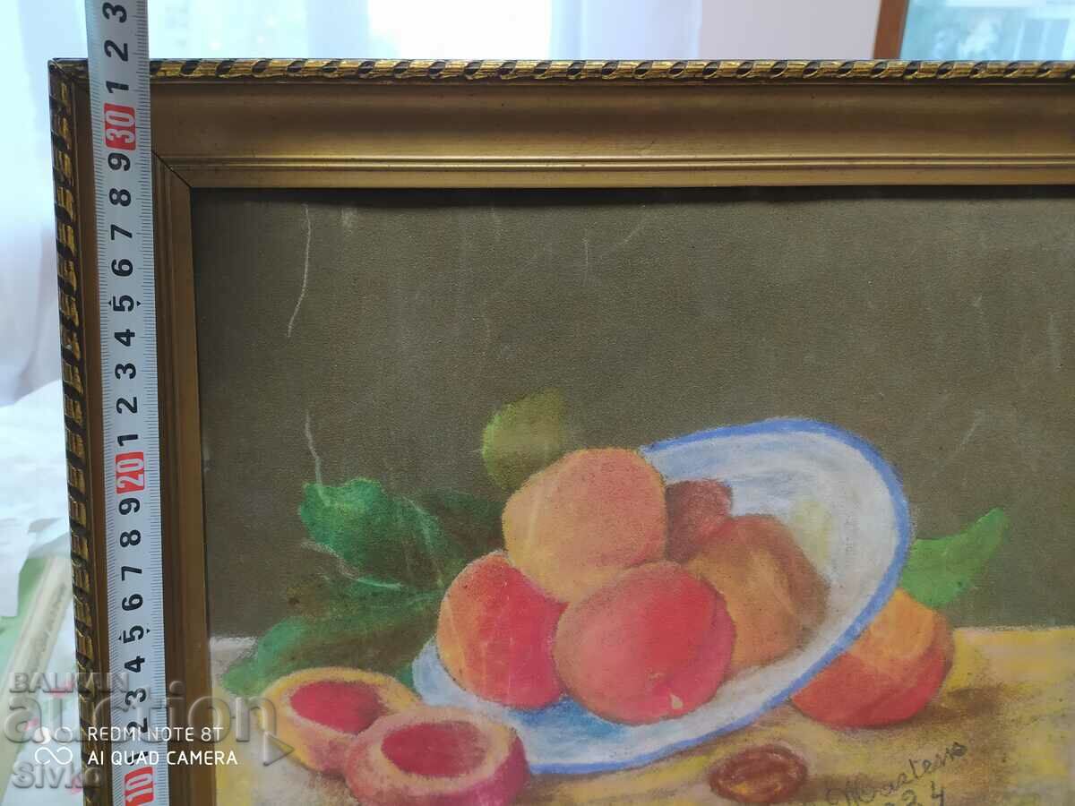Auction  Painting peaches 1934 signature of the artist