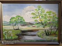 Oil painting landscape river house