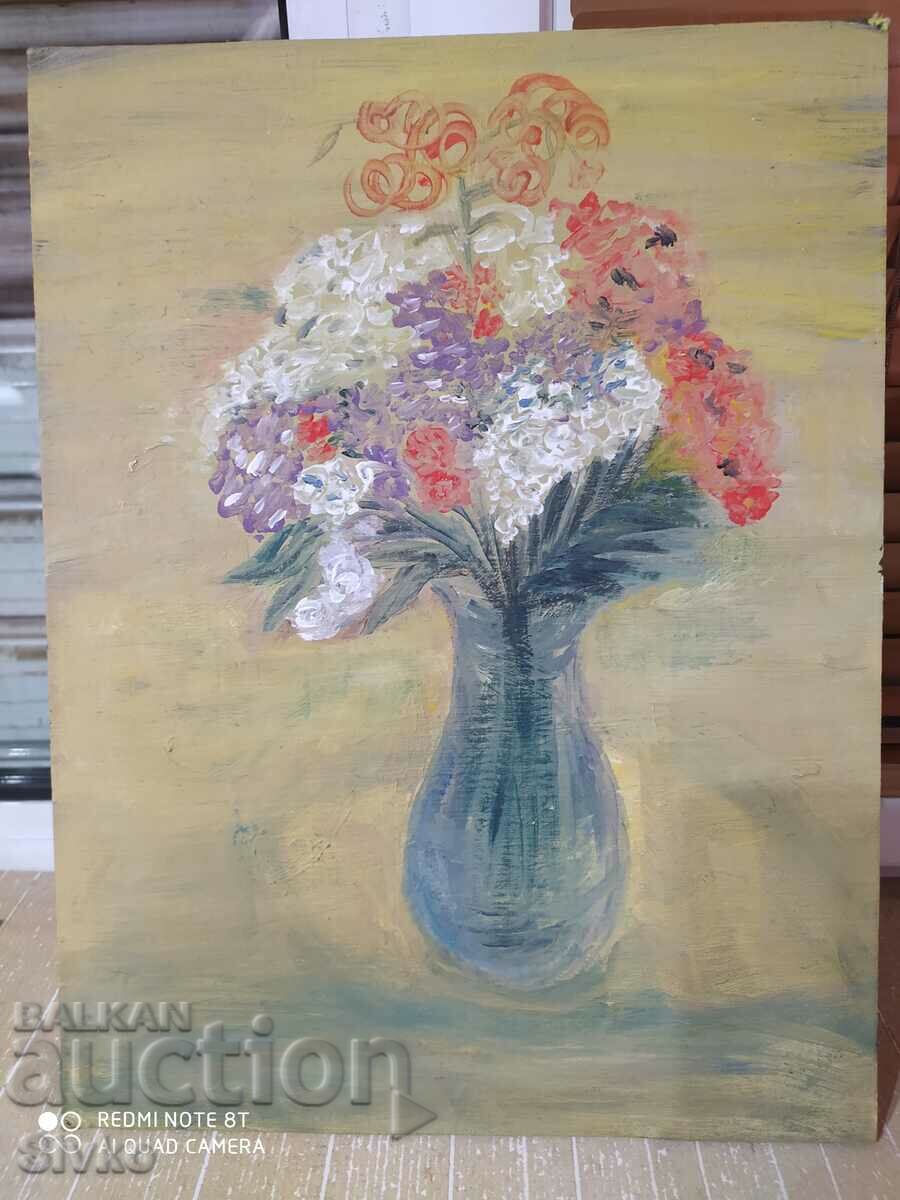 Oil painting fiberboard flowers