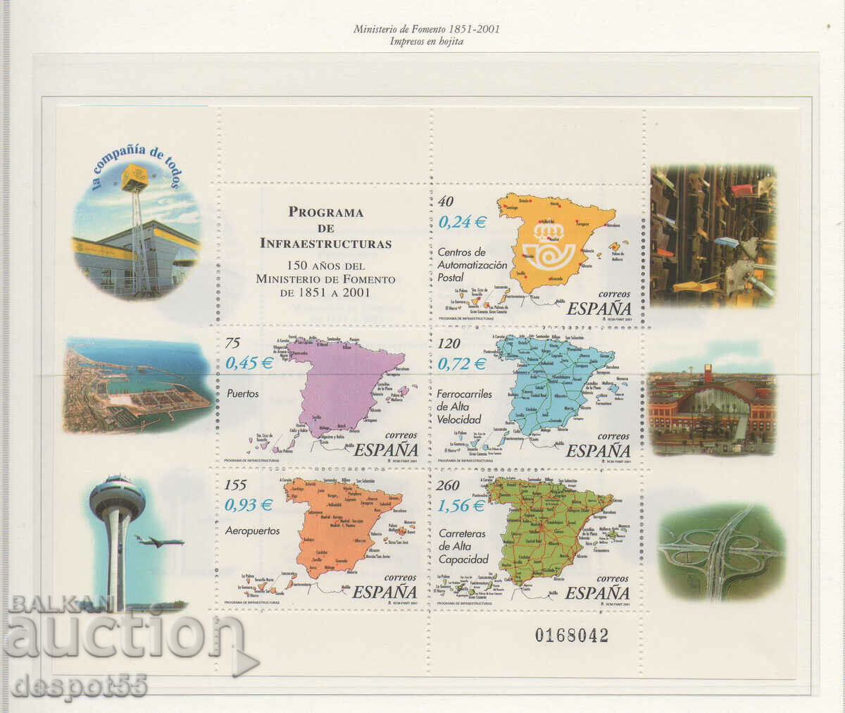 2001 Ισπανία. 150 χρόνια Υπουργείο Ανάπτυξης - Χάρτες