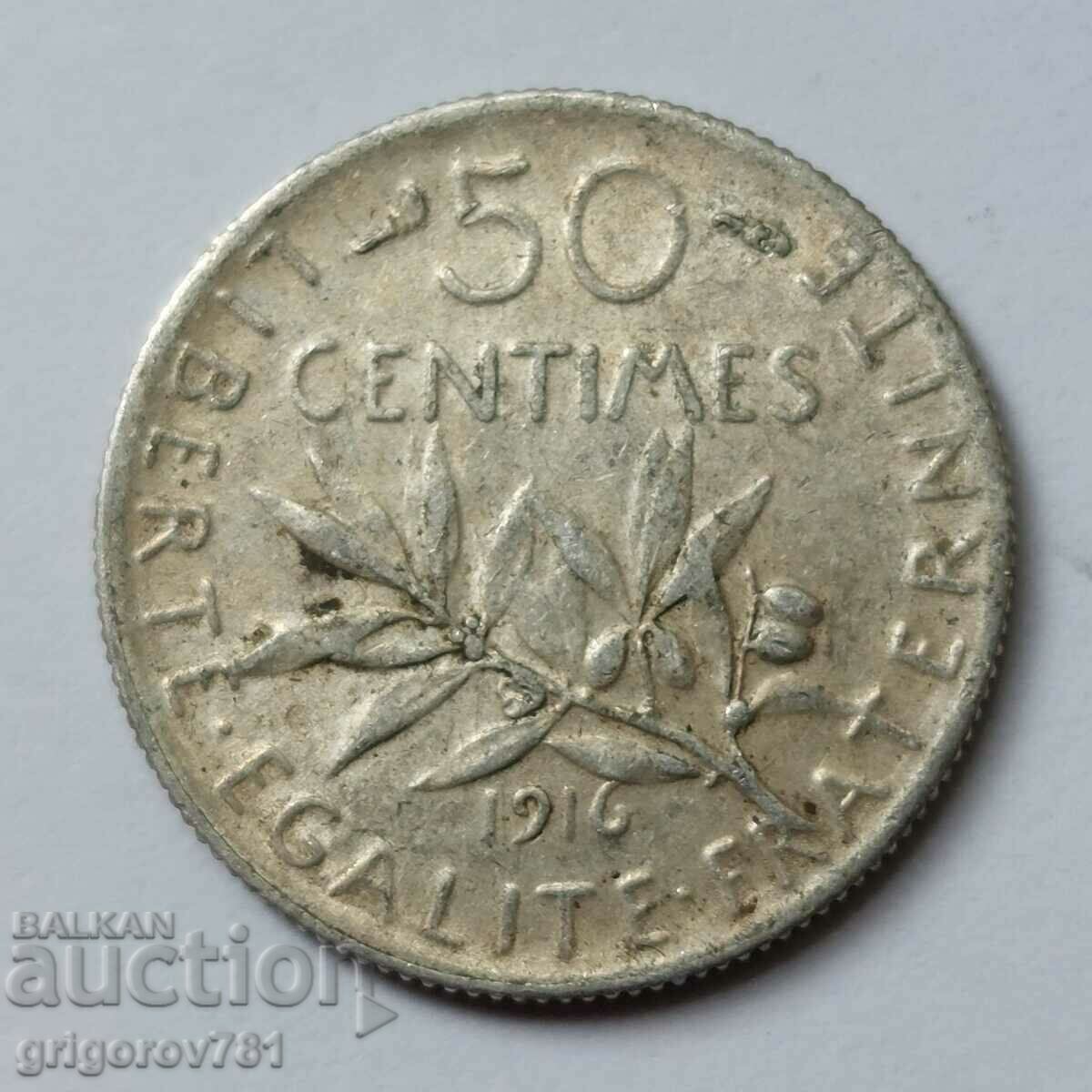 50 centimes silver France 1916 - silver coin №2