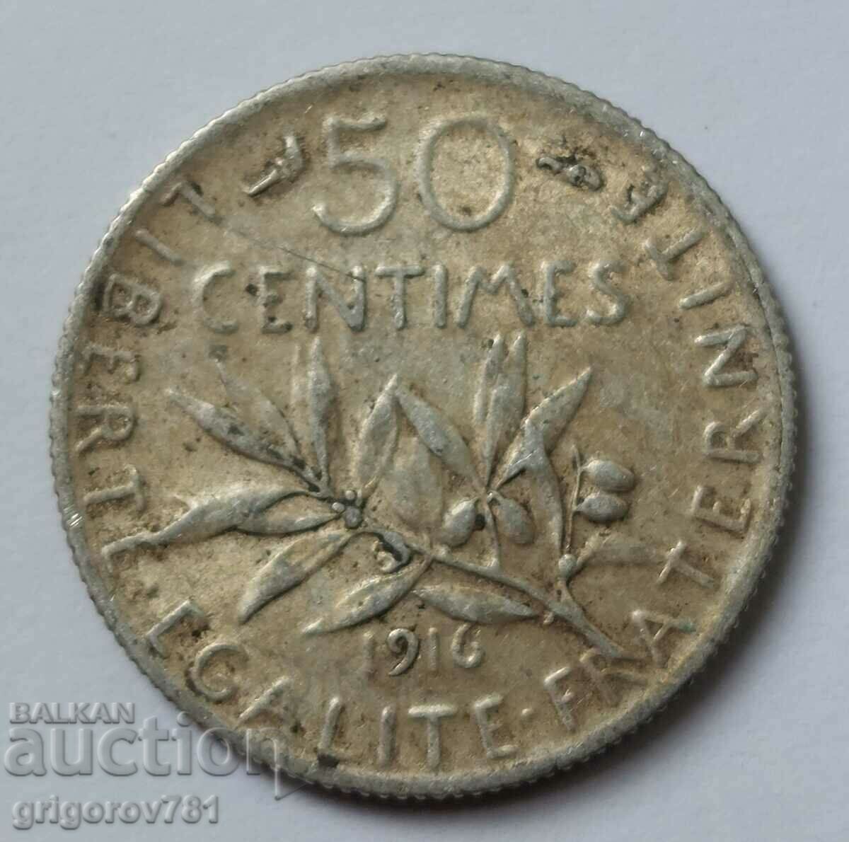 50 centimes silver France 1916 - silver coin №4