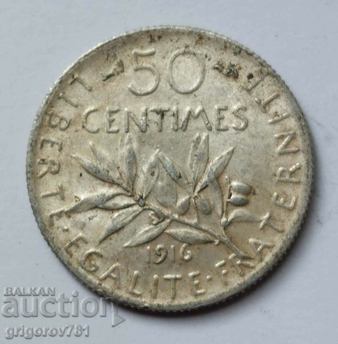 Ασημένιο 50 εκατοστά Γαλλία 1916 - ασημένιο νόμισμα №5